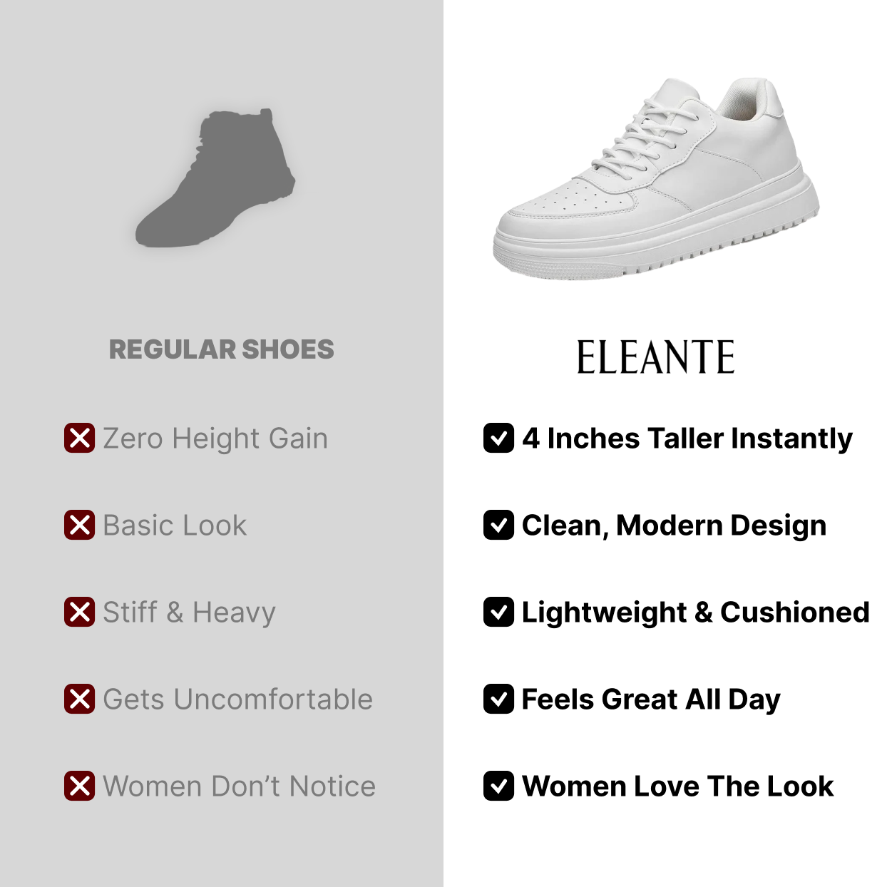 Eleante Lift – Height Boost Sneakers – Up to 4Inch Taller Instantly & Comfortably
